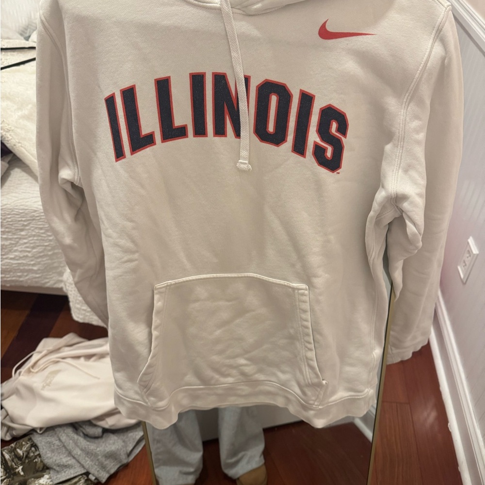 Nike Cream Hoodie with Red and Blue Illinois Logo